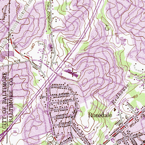 Topographic Map of Rosedale Plaza Shopping Center, MD