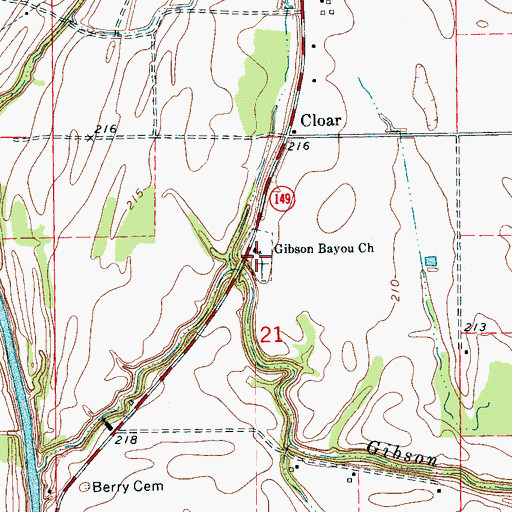 Topographic Map of Gibson Bayou Cemetery, AR