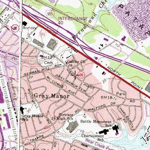 Topographic Map of Saint Mildreds Roman Catholic Church, MD