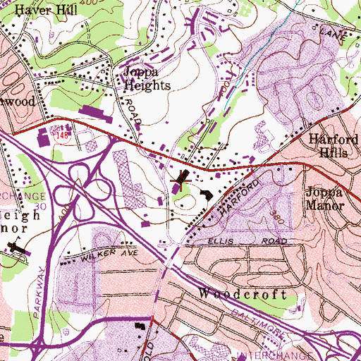 Topographic Map of Satyr Hill Shopping Center, MD