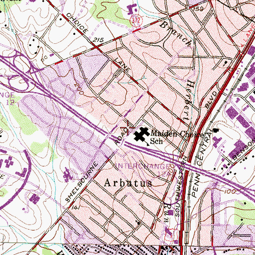 Topographic Map of Shelbourne Baptist Church, MD