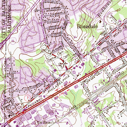 Topographic Map of United Hebrew Cemetery, MD