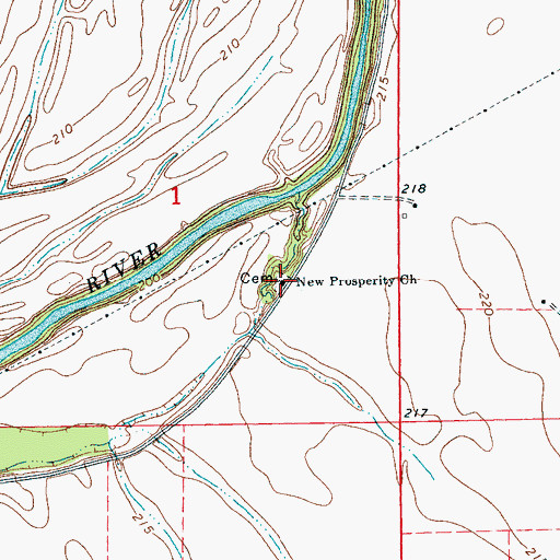 Topographic Map of Prosperity Cemetery, AR