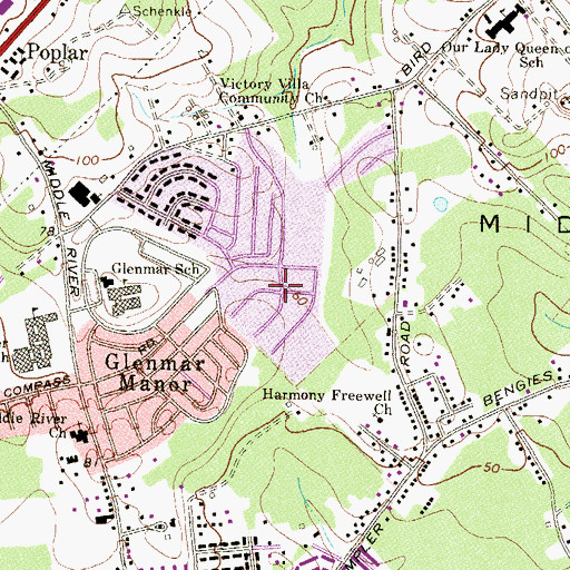 Topographic Map of Victory Villa Gardens, MD