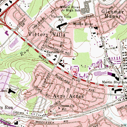 Topographic Map of Victory Villa Shopping Center, MD
