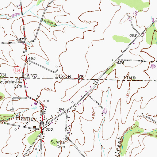 Topographic Map of Mason and Dixon Line, MD