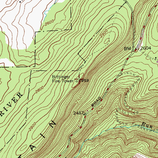 Topographic Map of Bittinger Fire Tower, MD