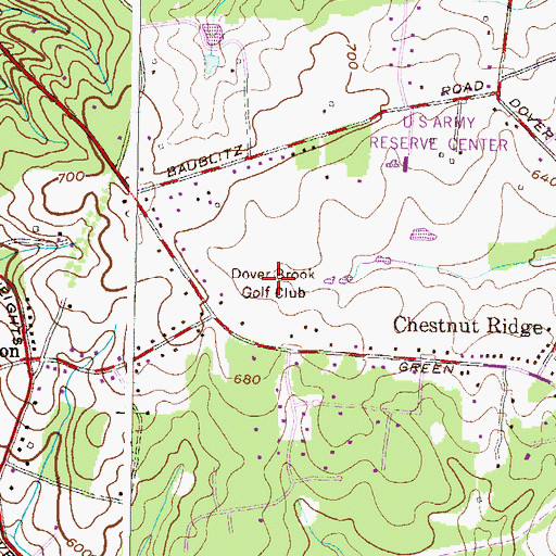 Topographic Map of Dover Brook Golf Club, MD