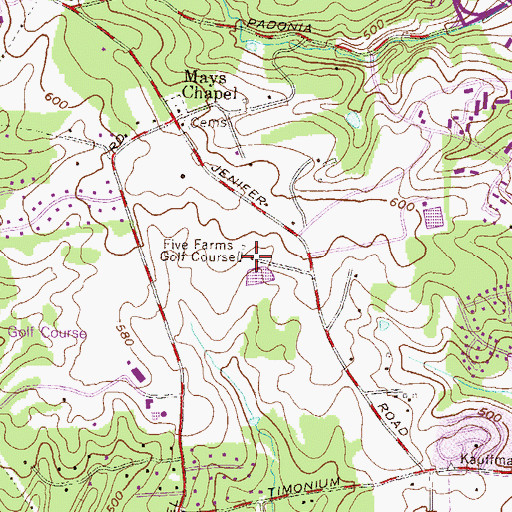 Topographic Map of Five Farms Golf Course, MD
