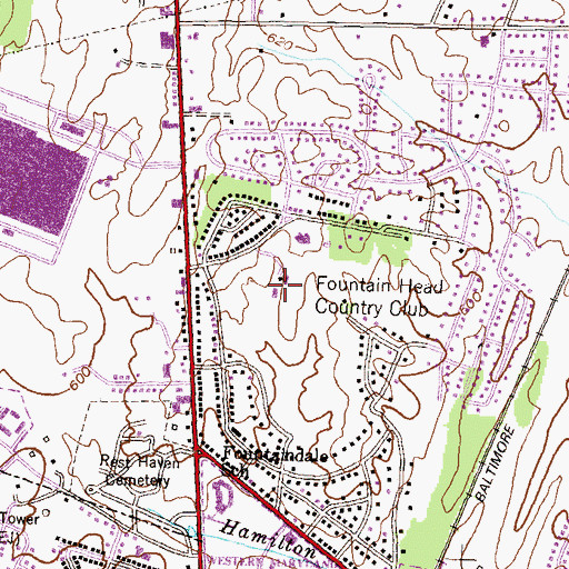 Topographic Map of Fountain Head Country Club, MD