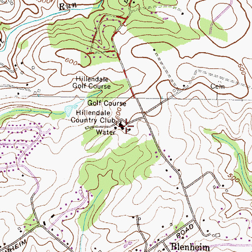 Topographic Map of Hillendale Country Club, MD