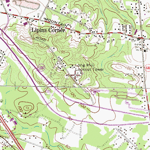 Topographic Map of Long Hill Lookout Tower, MD