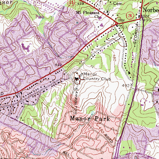 Topographic Map of Manor Country Club, MD