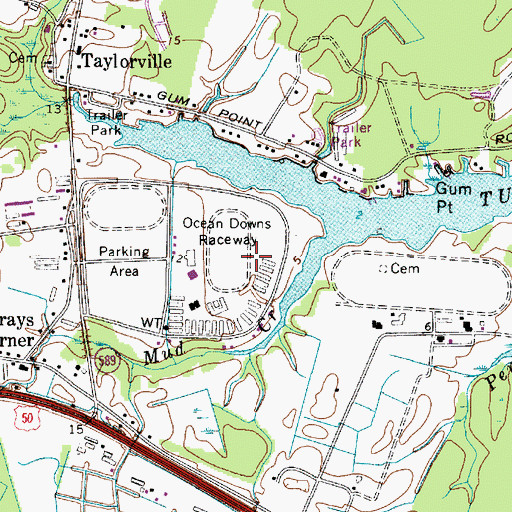 Topographic Map of Ocean Downs Raceway, MD