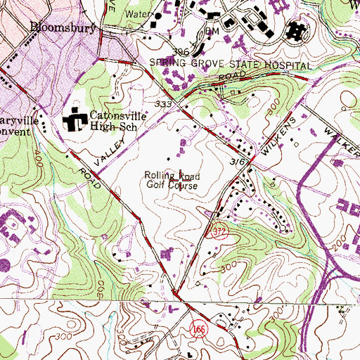 Topographic Map of Rolling Road Golf Course, MD