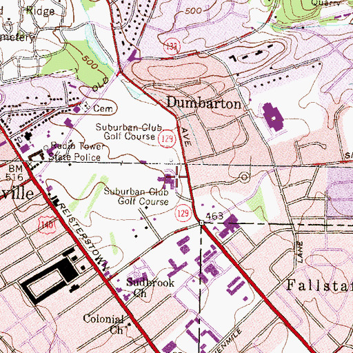 Topographic Map of Suburban Club Golf Course, MD