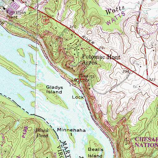 Topographic Map of Swains Lock, MD