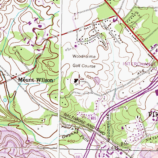 Topographic Map of Woodholme Golf Course, MD