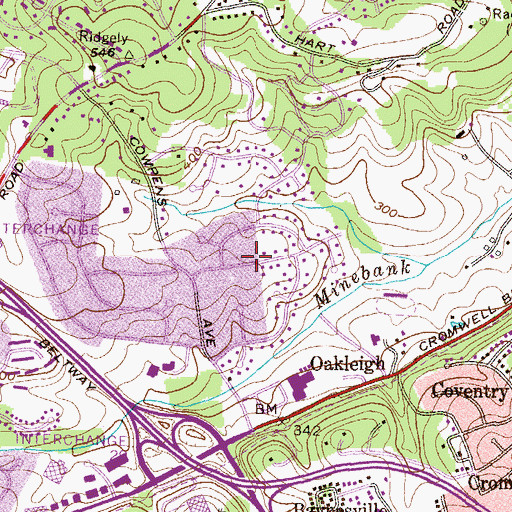 Topographic Map of Brookview Farms, MD