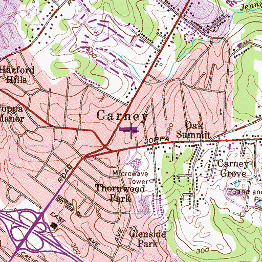 Topographic Map of Carney Village Shopping Center, MD
