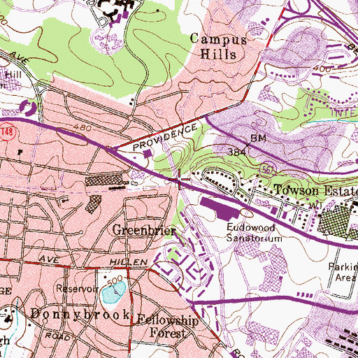 Topographic Map of Eudowood, MD