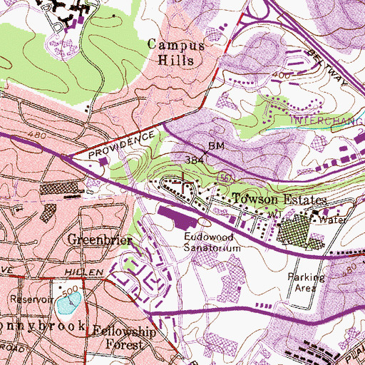 Topographic Map of Goucher Woods, MD
