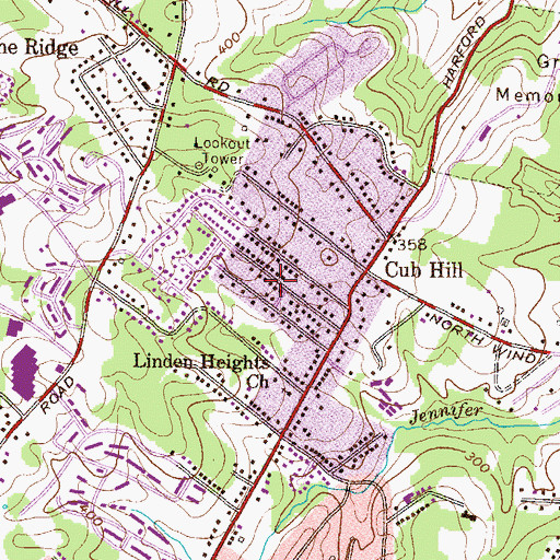 Topographic Map of Harford Farms, MD