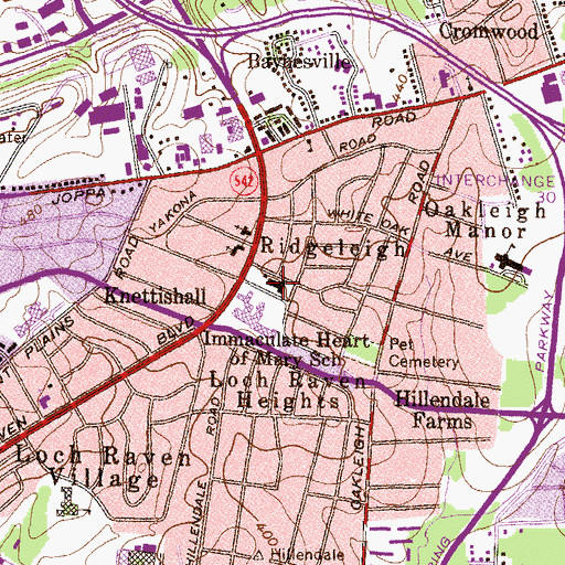 Topographic Map of Loch Ridge Shopping Center, MD