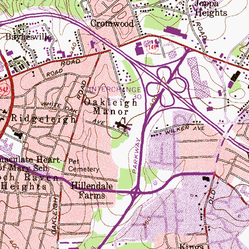 Topographic Map of Oakleigh Elementary School, MD