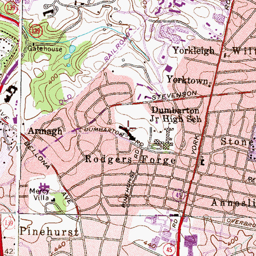 Topographic Map of Rodgers Forge Elementary School, MD