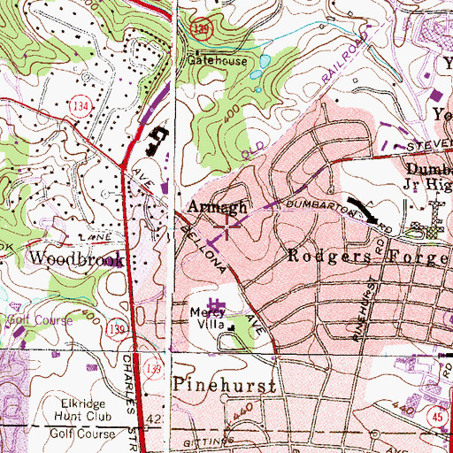 Topographic Map of Rodgers Forge Evangelical United Brethren Church (historical), MD