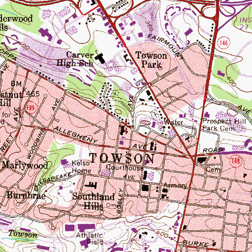 Topographic Map of Towson Elementary School, MD