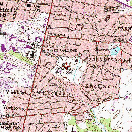 Topographic Map of Towson High School, MD