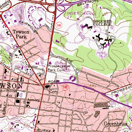 Topographic Map of Towson Plaza Shopping Center, MD