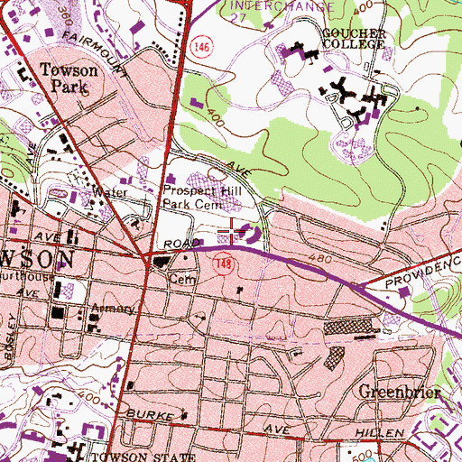 Topographic Map of Towson Town Shopping Center, MD