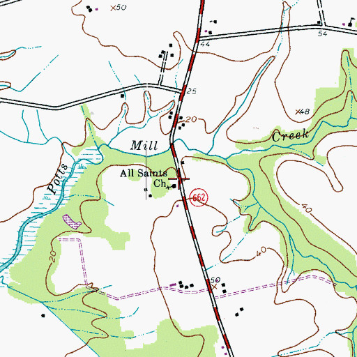 Topographic Map of All Saints Cemetery, MD