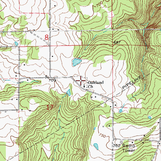 Topographic Map of Oakland Cemetery, AR