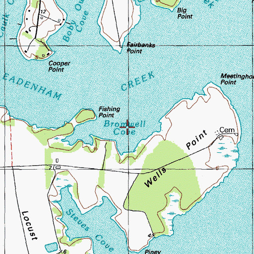 Topographic Map of Bromwell Cove, MD