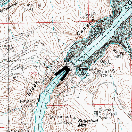 Topographic Map of Hoover Dam, AZ