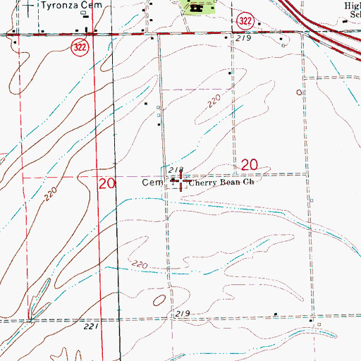 Topographic Map of Cherry Bean Cemetery, AR
