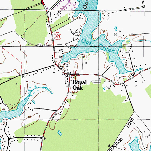 Topographic Map of Royal Oak Cemetery, MD