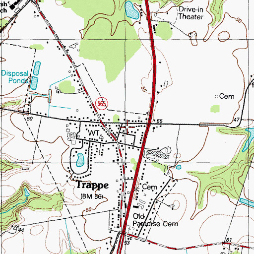 Topographic Map of Trappe City Hall, MD