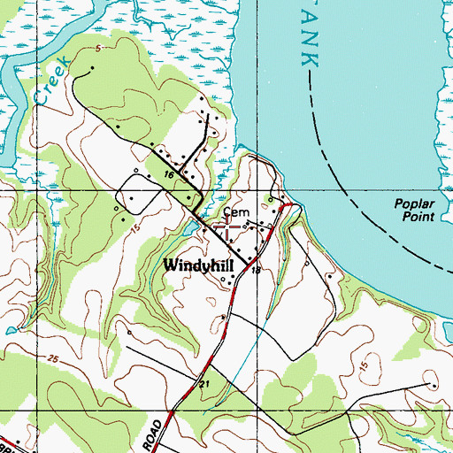 Topographic Map of Windy Hill Cemetery, MD