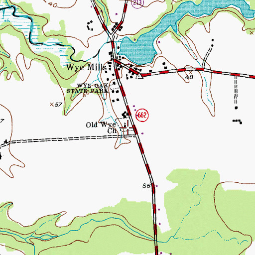 Topographic Map of Wye Mills Cemetery, MD
