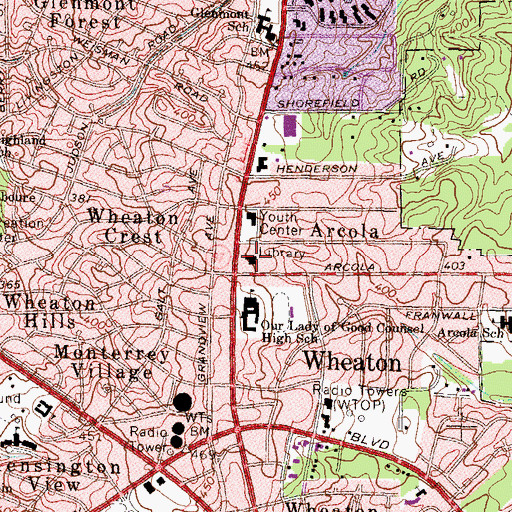 Topographic Map of Wheaton Regional Library, MD