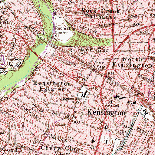 Topographic Map of Kensington Park Library, MD