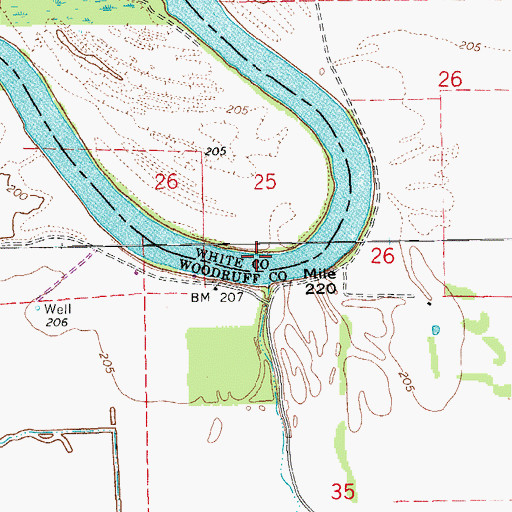 Topographic Map of Cocklebur Bend, AR
