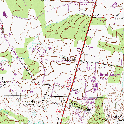 Topographic Map of Oakdale Emory United Methodist Church, MD