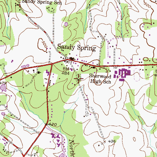 Topographic Map of Sandy Spring Friends Meeting House Church, MD