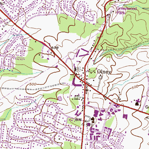 Topographic Map of Olney Library, MD